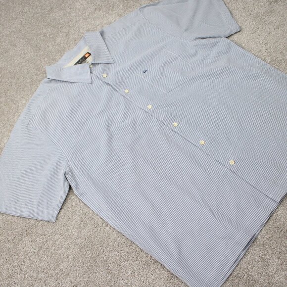 Quiksilver Waterman Shirt Mens 2XL XXL Blue/White Polynosic/Polyester S/S Button - Picture 7 of 14